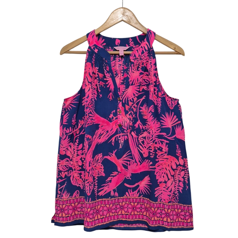Lilly Pulitzer Silk Racerback Top 'Bailey' SIZE Medium - Tropical, Silk
